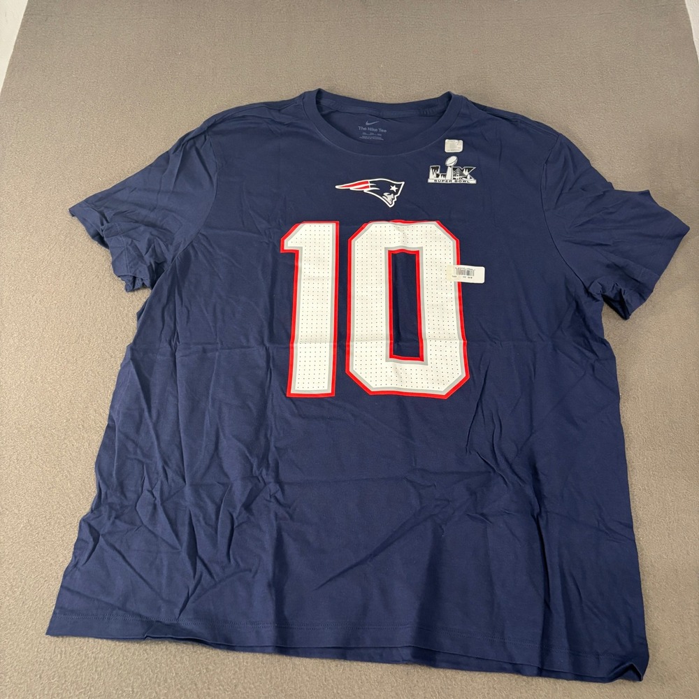 Nike Patriots Drake Maye #10 Super Bowl LIX Tee Mens XXL Navy Blue Short Sleeve